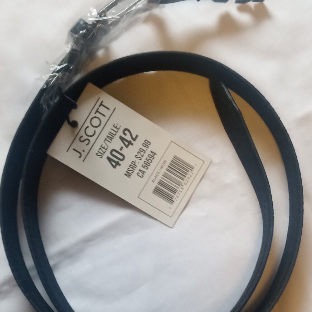 J. Scott Black Genuine Leather Men Belt Size 40-42, 1.25" Width, New With Tags